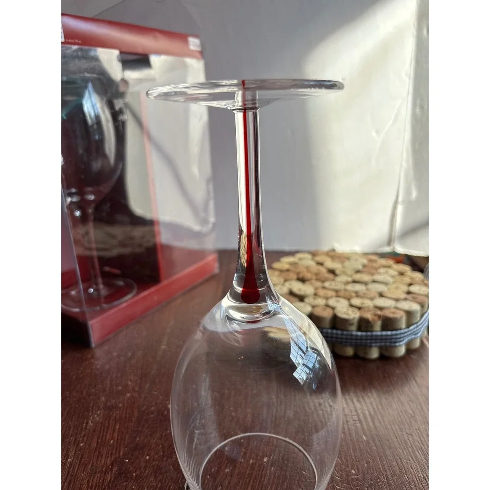 Home Classic Red Drop Wine Glasses Set of 4 Clear with Red Stem 18 oz 55432